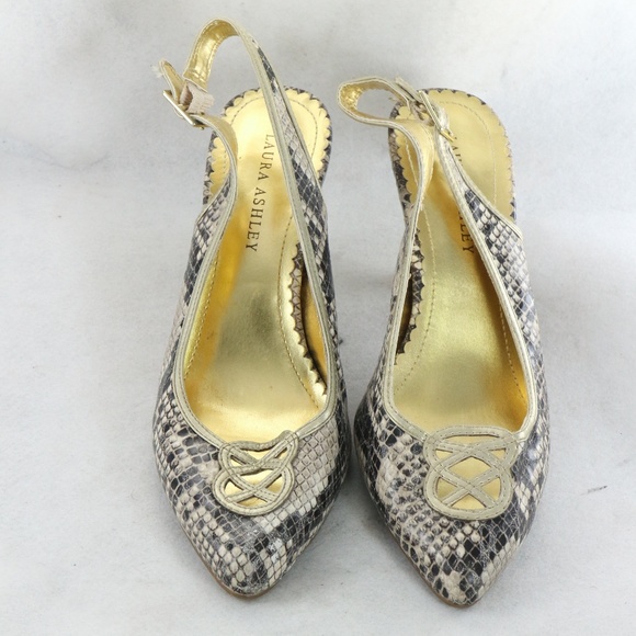 LAURA ASHLEY Gray/Cream Snake Print Slingback Heels PAIR Sz 8.5 US Women - Picture 4 of 8